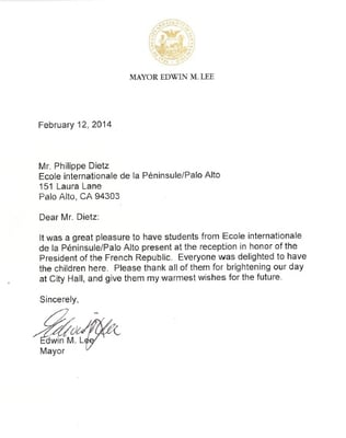 Mayor Lee Thank You Note