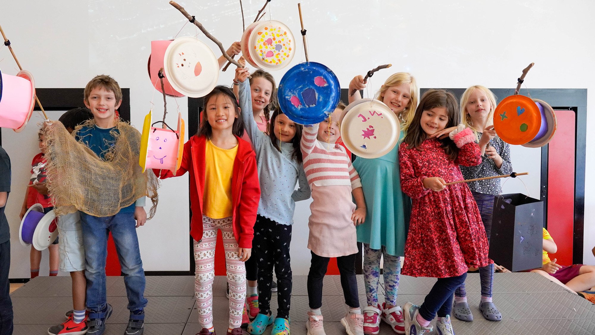 Students showing off their handmade lanterns