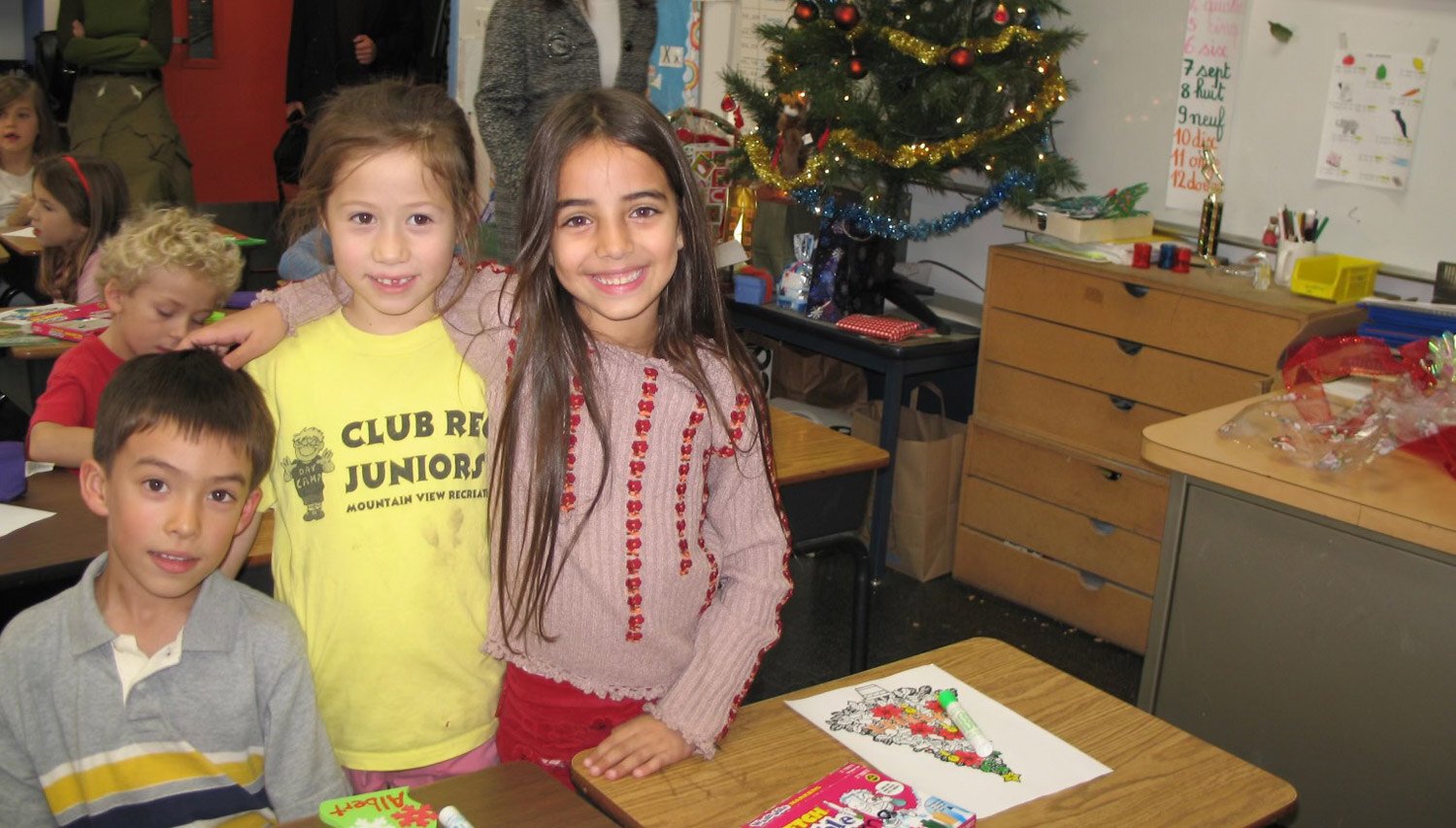 Luma and two friends during the winter holidays in Elementary School