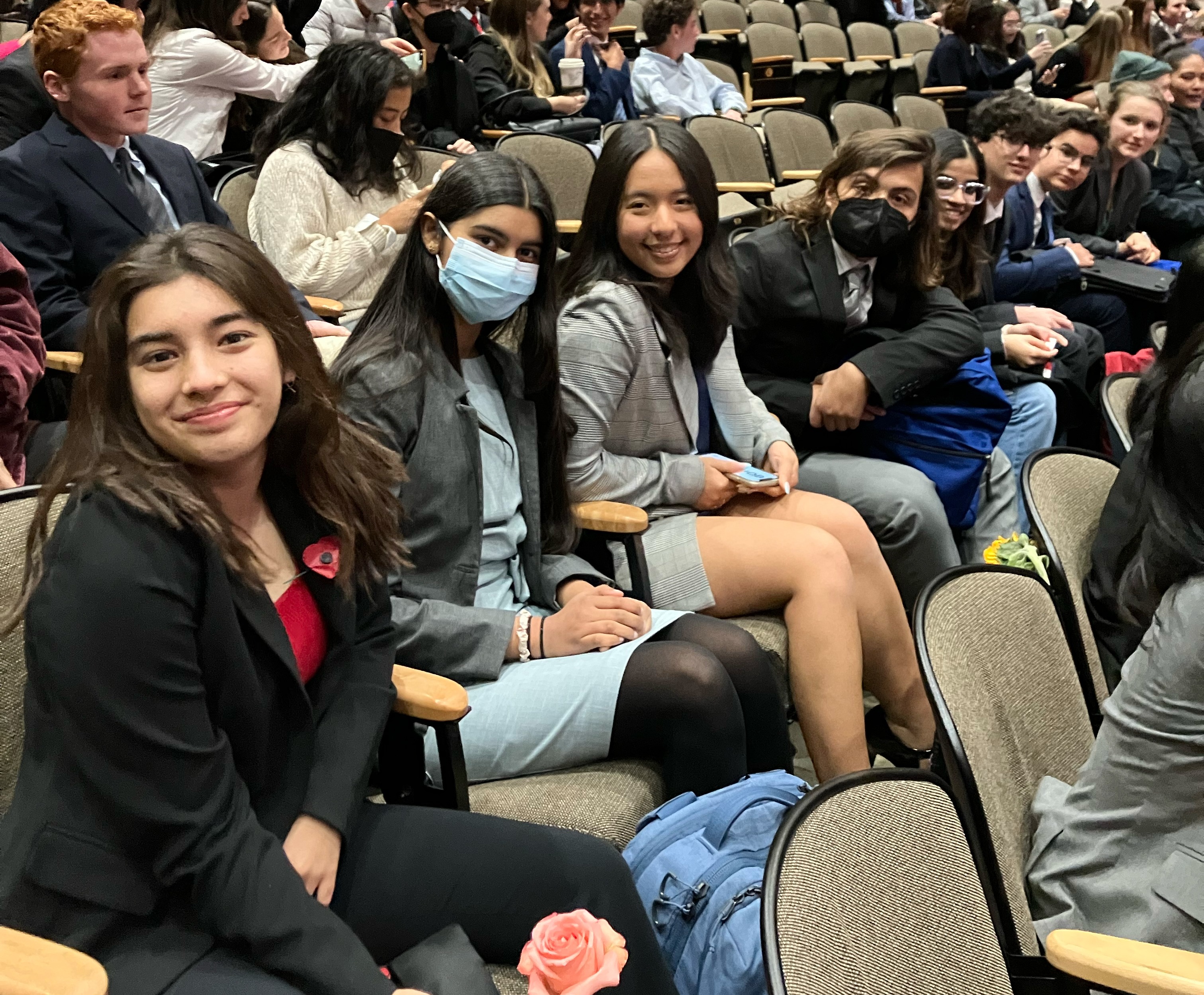 The Model UN team in the auditorium preparing for the weekend's events.