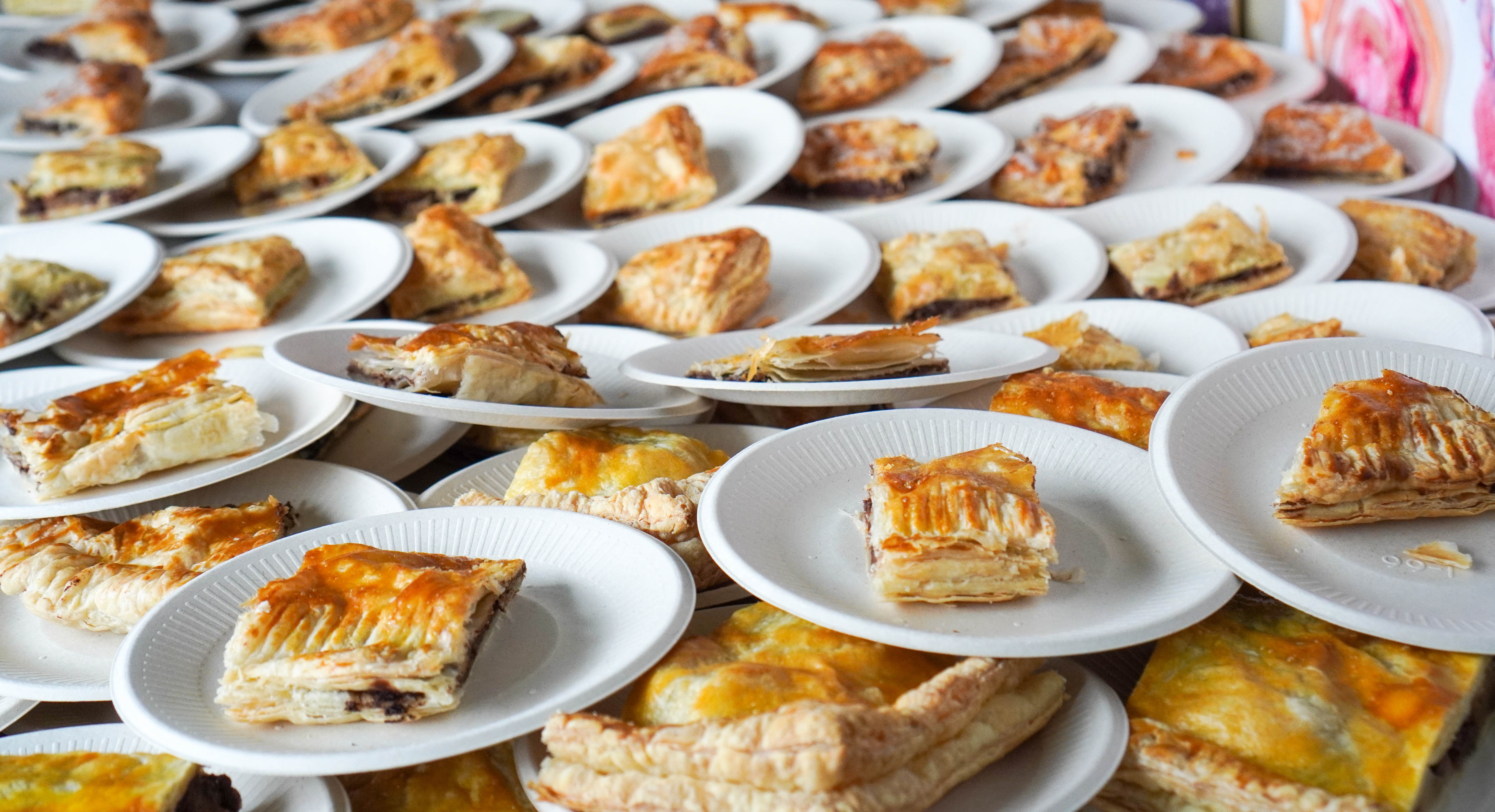 A table of galette's ready to serve the students during the lunch time celebration.