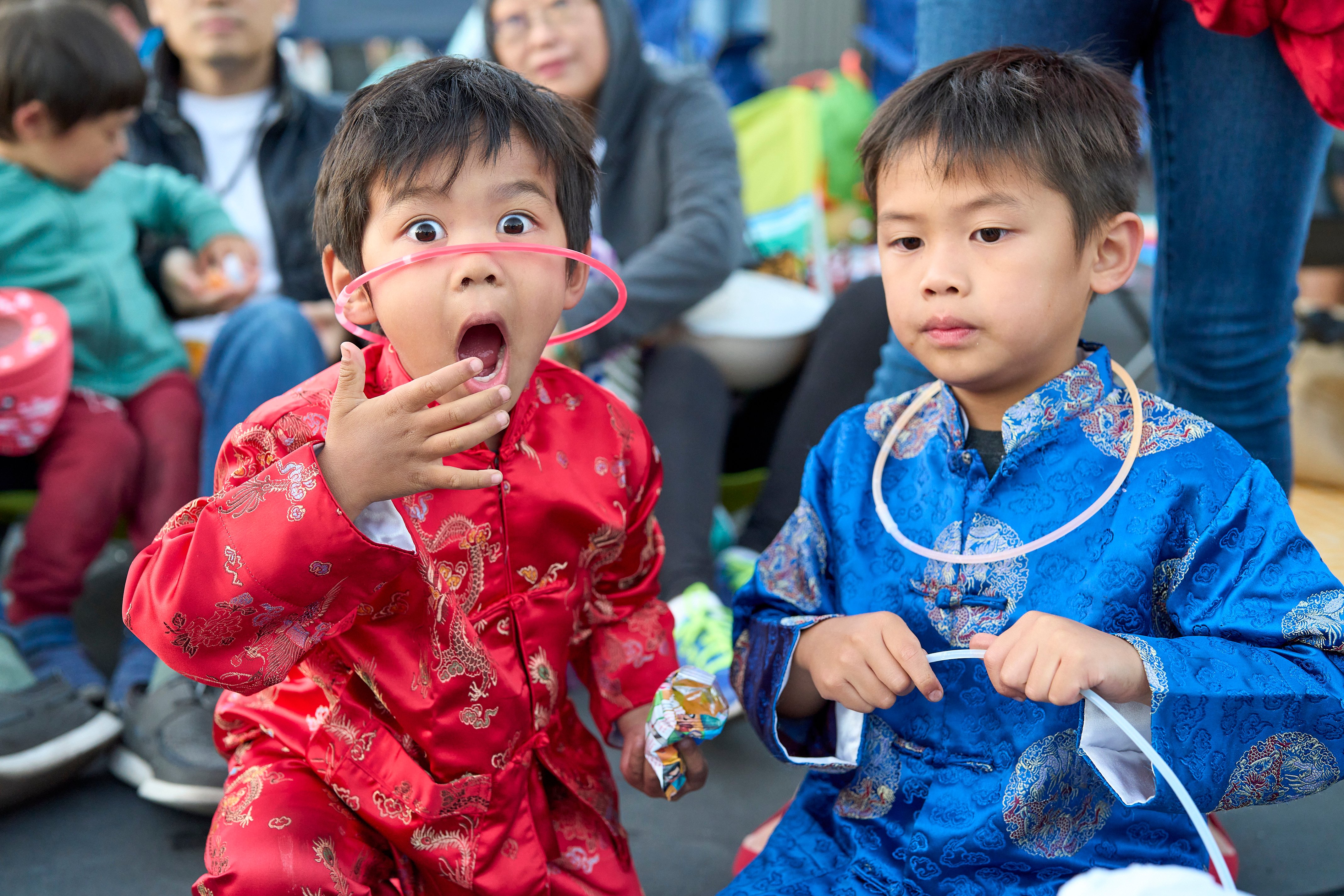 Children in traditional Chinese regalia getting set for the lantern parade.