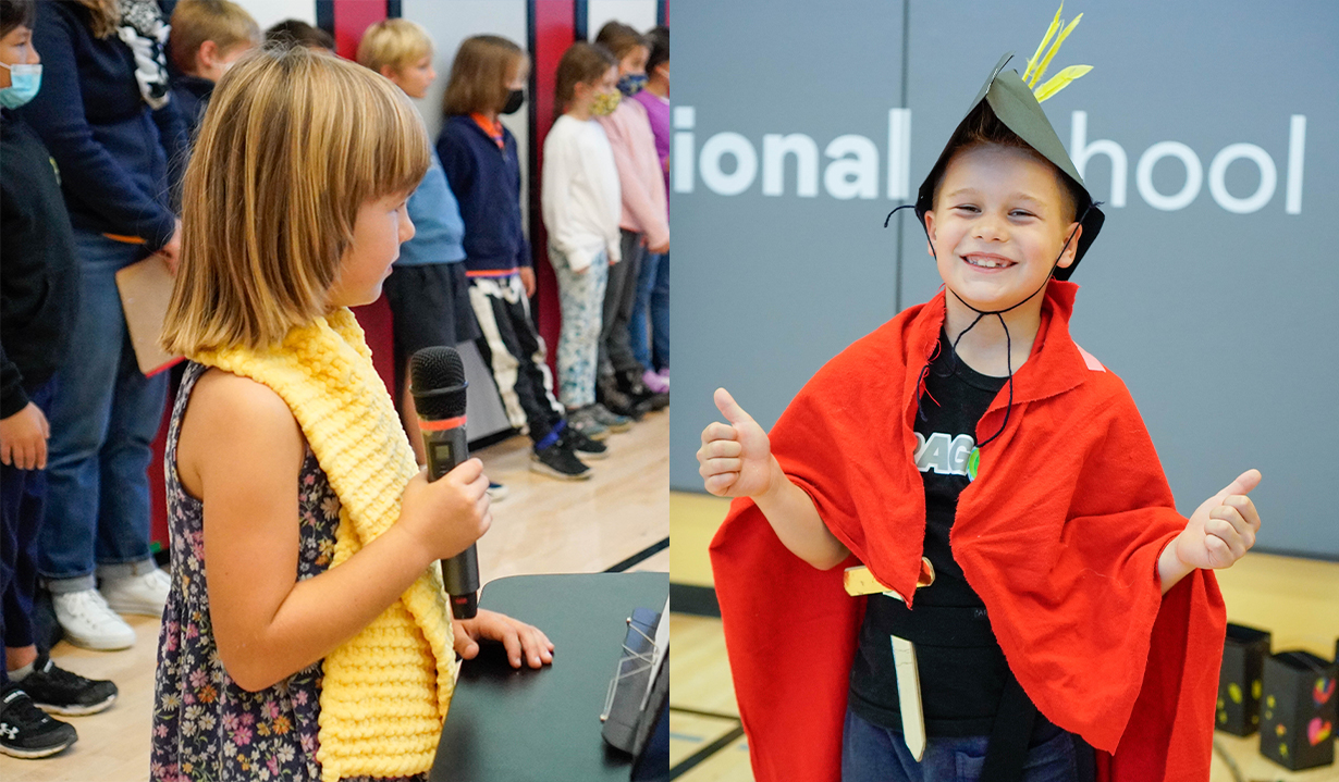The elementary school students put on an assembly and play to teach about St. Martin for the rest of the school.