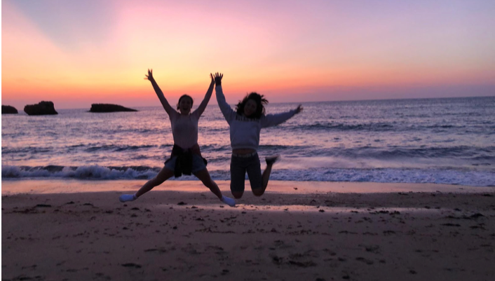 Bridget (left) and her host sister, Lucile, at the beach in Biarritz.