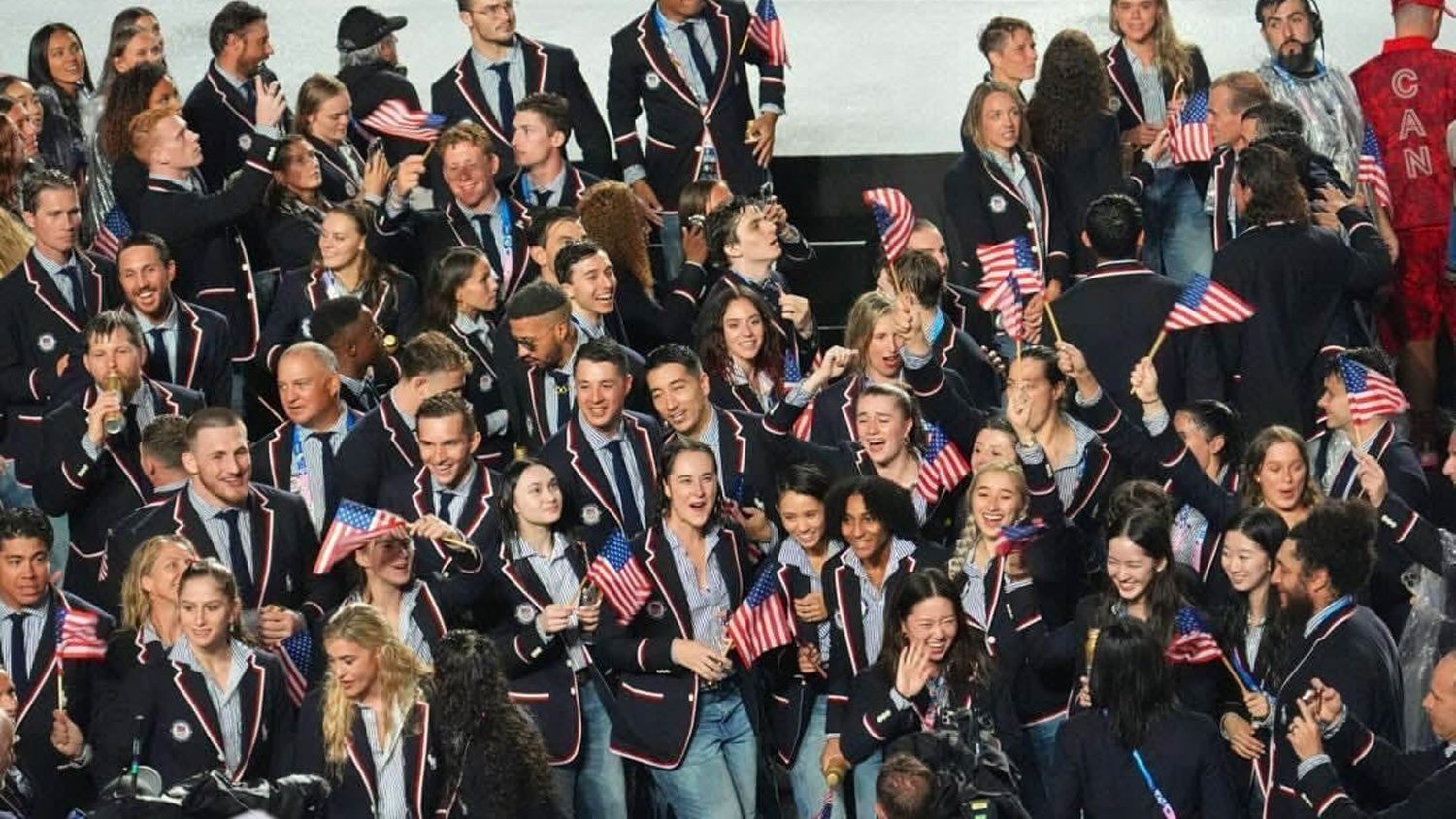 A large group shot of Team USA at the Opening Ceremonies