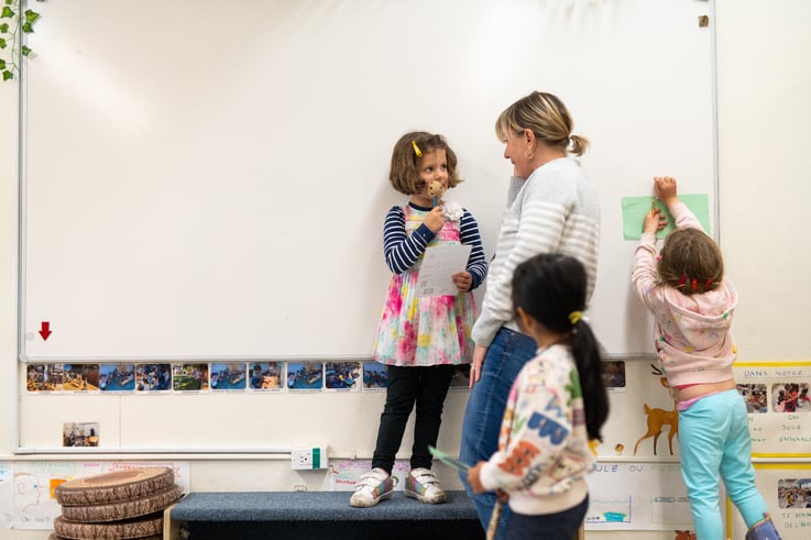 An Early Years student standing in front of class during a lesson.