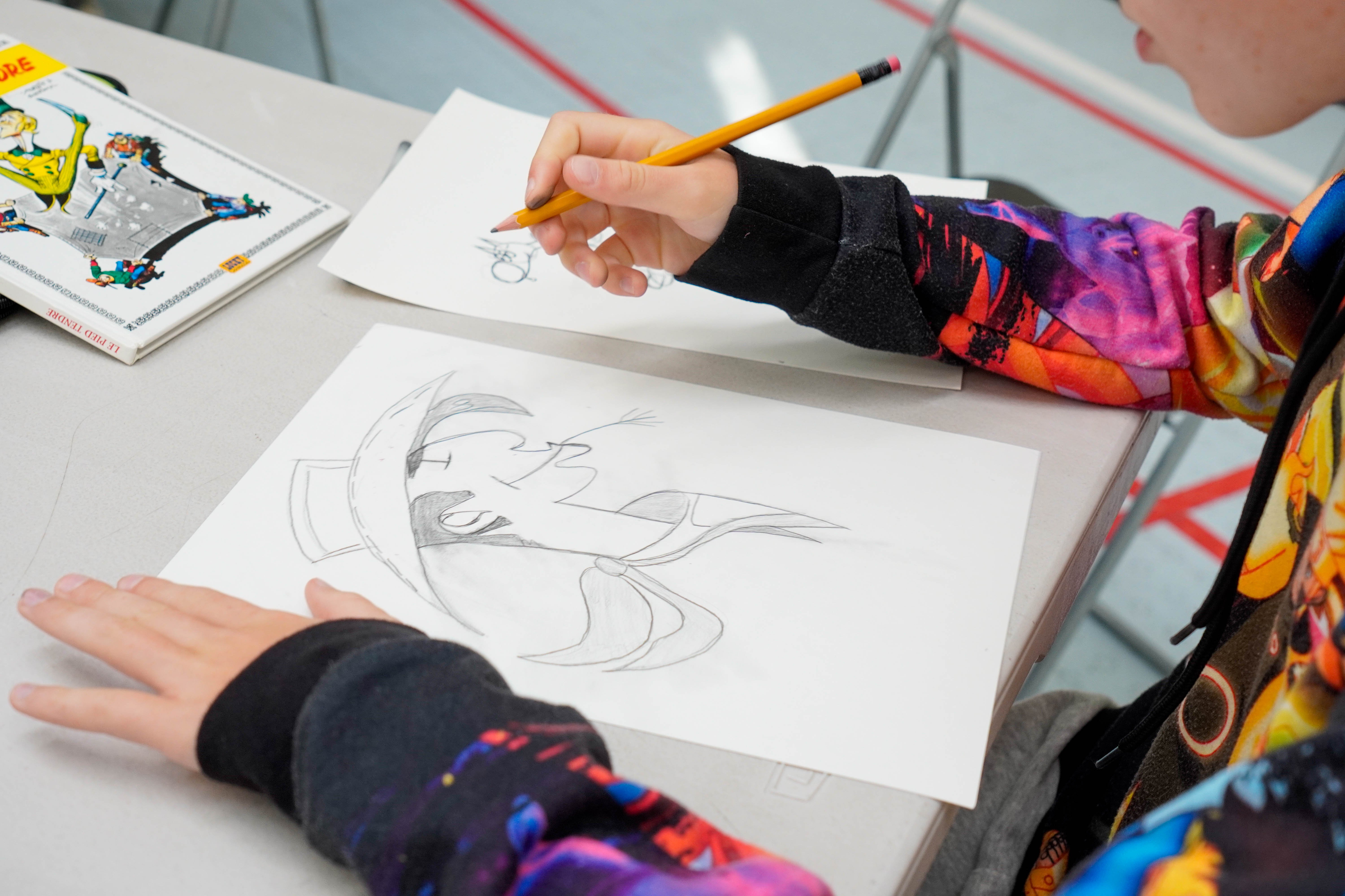 One students drawing of Lucky Luke during the master class.