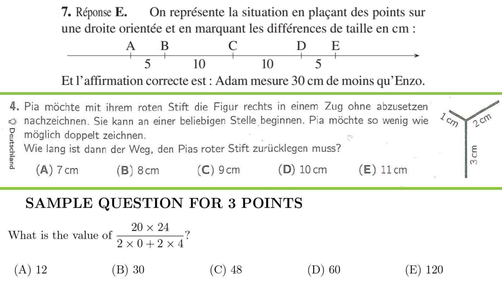 Example contest questions: French Grade 3-4, German Grade 5-6, English Middle School